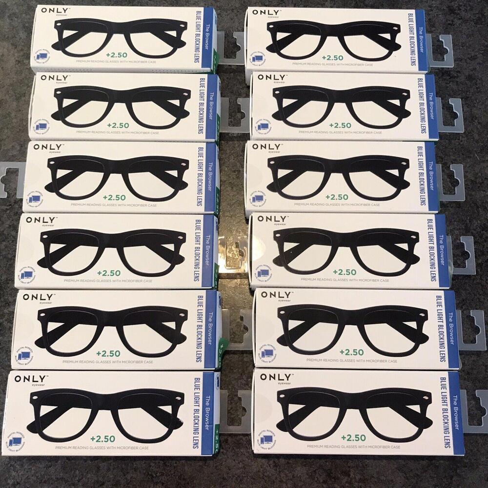 NEW ONLY Eyewear BROWSER +2.50 Blue Light Blocking Lens Reading Glasses LOT 12
